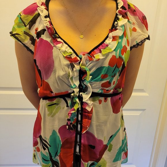 Guess Sheer short sleave flower patterned top - Picture 1 of 5
